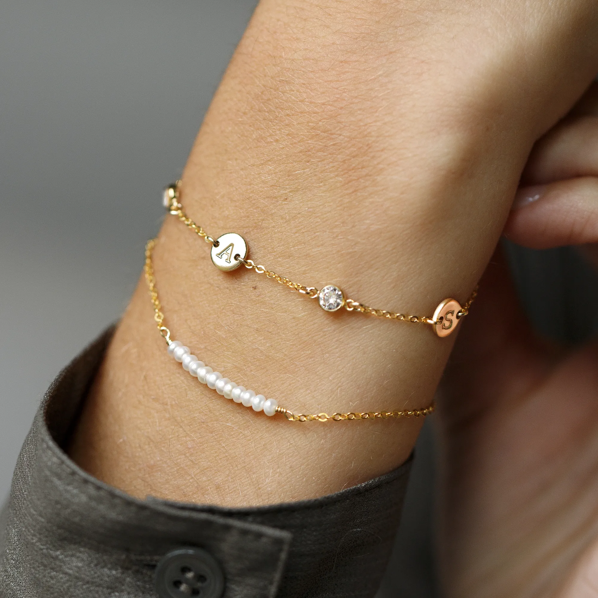 Bracelet Mini Initiales + Cristal